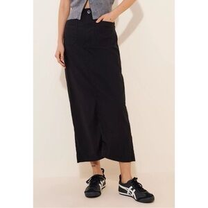 New Anthropologie The Colette Linen Maxi Skirt Black Medium